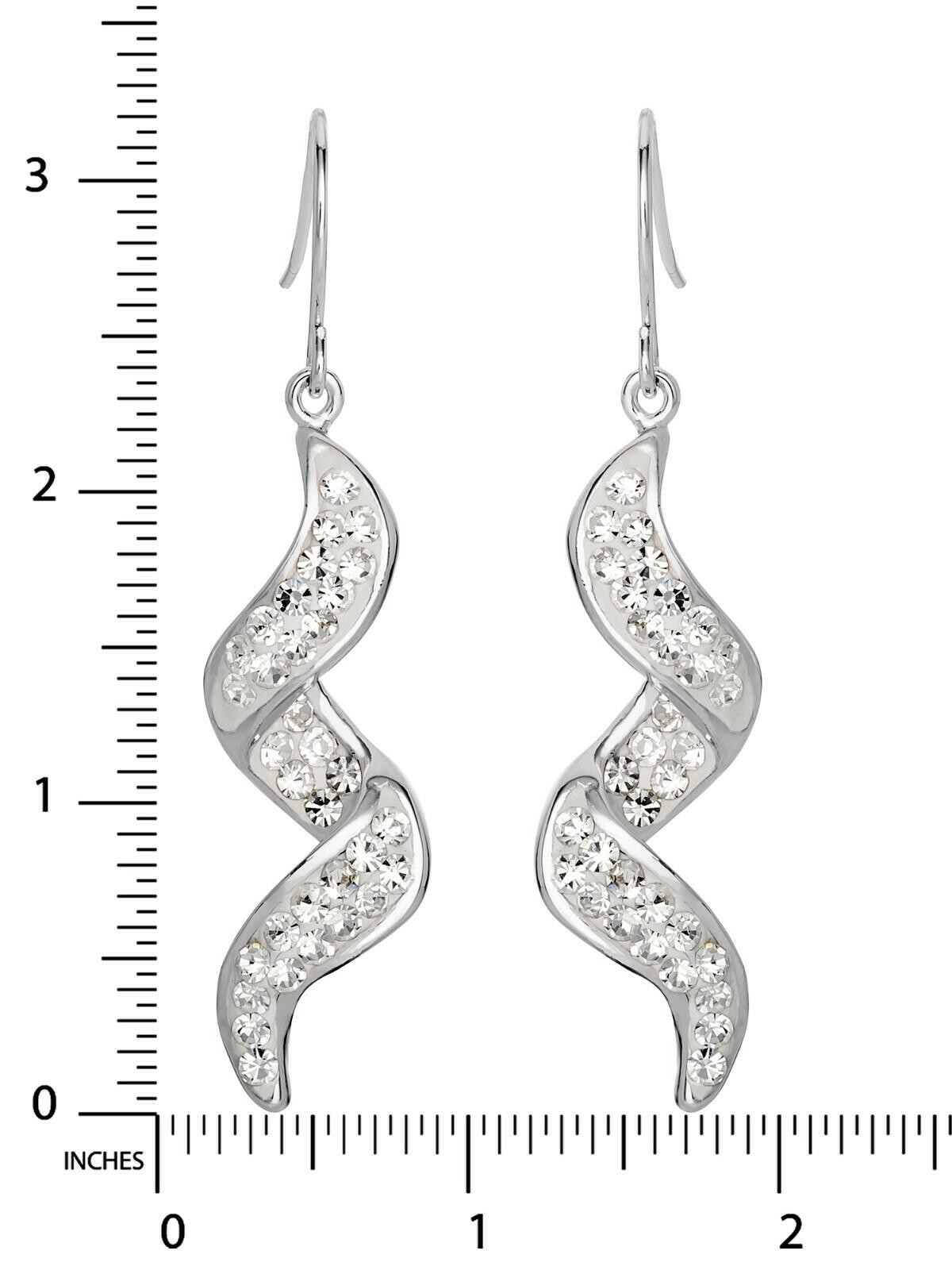 Fine Silver Plated Brass Clear Crystal Corkscrew Dangle Earring
