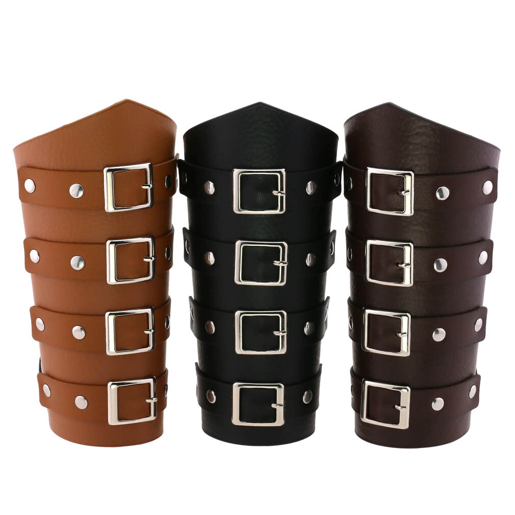 Unisex Wristband Punk Goth Leather Wide Wrap Bracer Arm Armor Cuff for Men Women