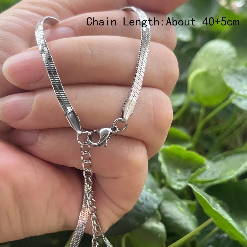 Stainless Steel Crescent Moon Pendant Necklace Snake Chain Choker Women Gift
