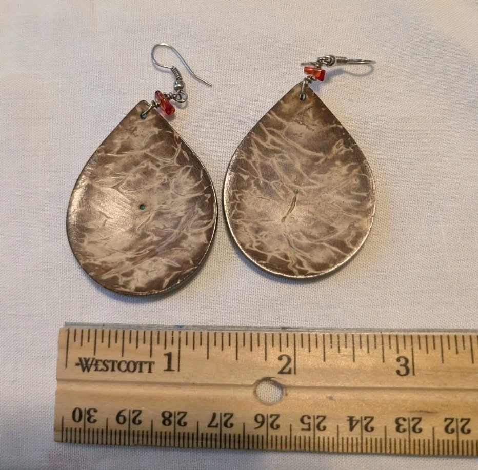 Set of Two Pairs Coconut Shell Earrings Stone and Metal Inlay Handmade