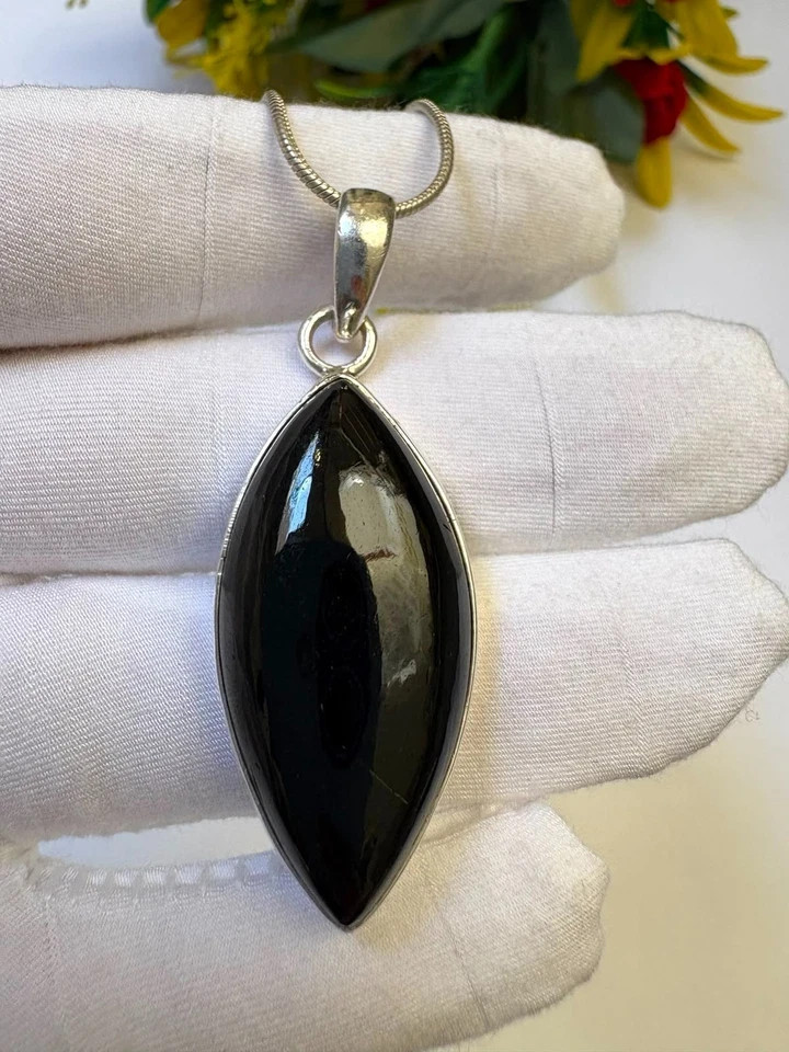 Black Tourmaline Pendant 46.20Ct 925 Sterling Silver Necklace Gemstone