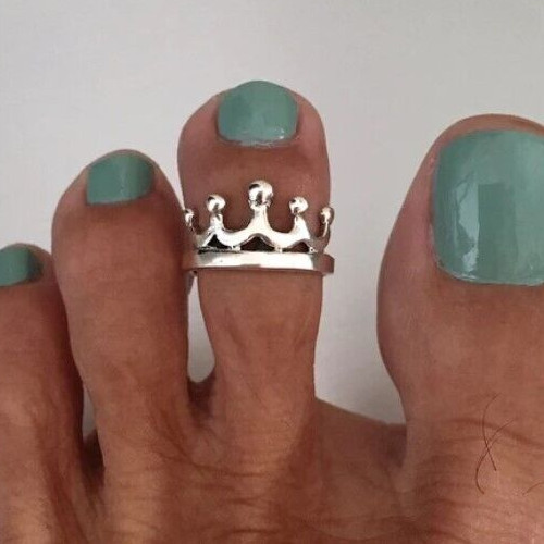 14k White Gold Plated 925 Silver Solid Metal Crown Shape Toe Ring For Women’s