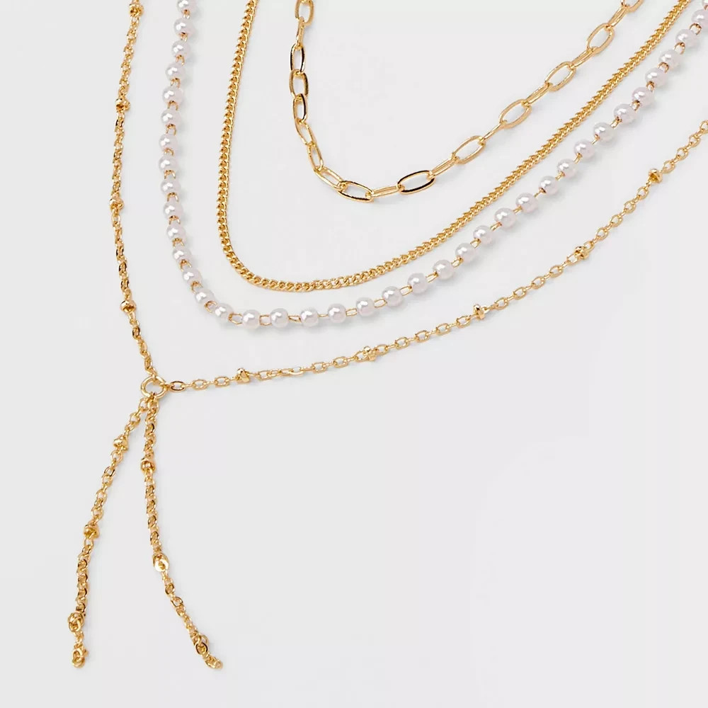Pearl and Chain Multi-Strand Necklace – A New Day Gold Nickel-Free Lobster Claw