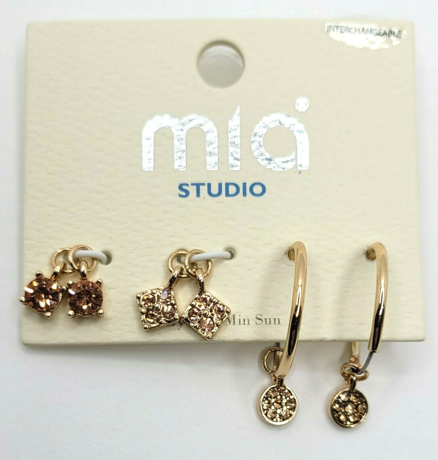 Mia Studio By Kim Min Sun Hoop Earrings Gold Tone with 3 Interchangeable Charms