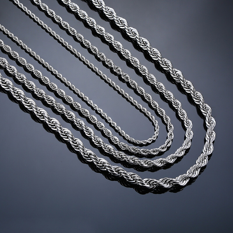 US STOCK Stainless Steel Rope Chain Silver 16″-30″ Men Women Necklace 5mm Chain