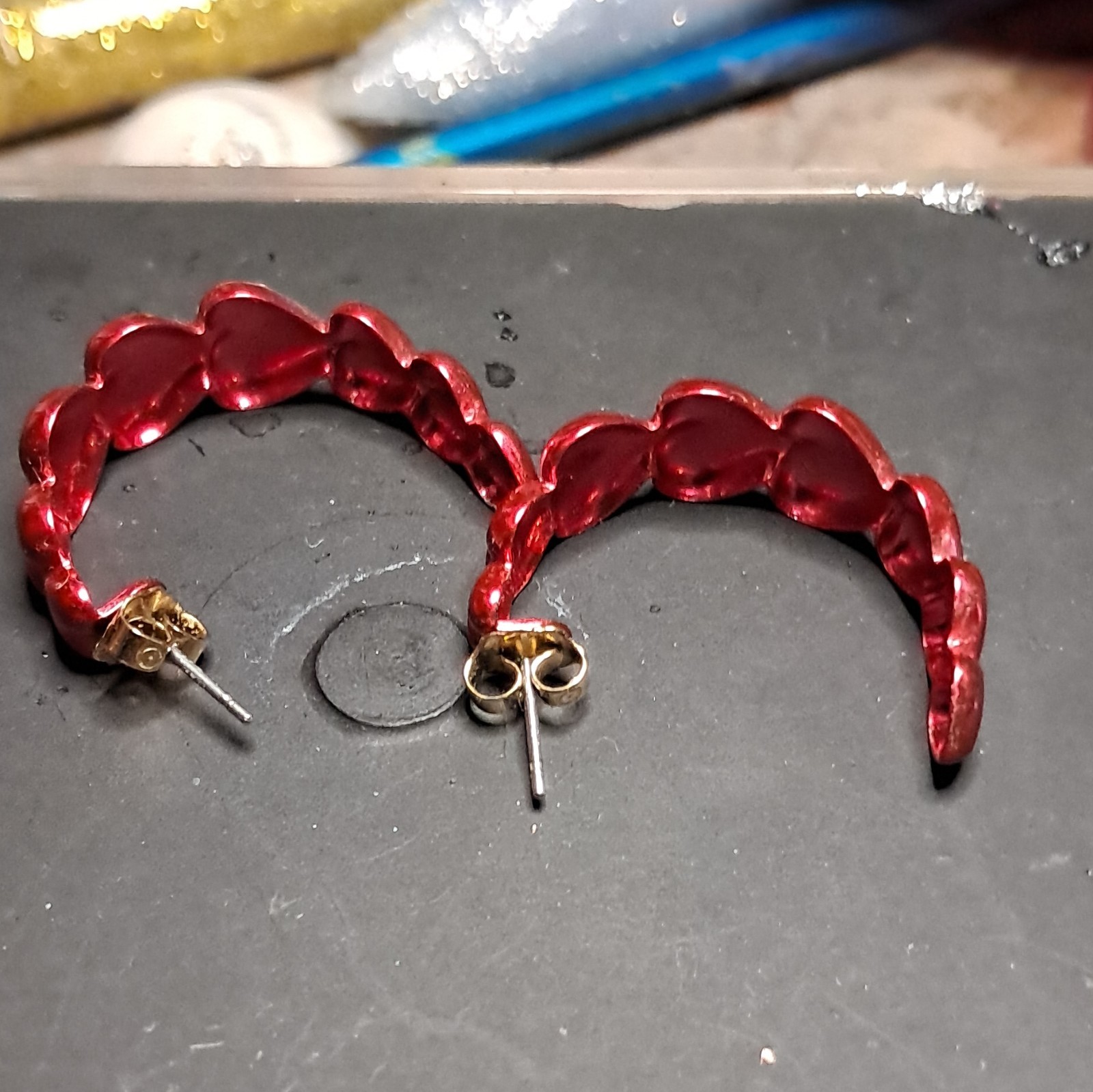 Avon Red Heart Hoop Pierced Earrings Surgical Steel Posts Butterfly Back