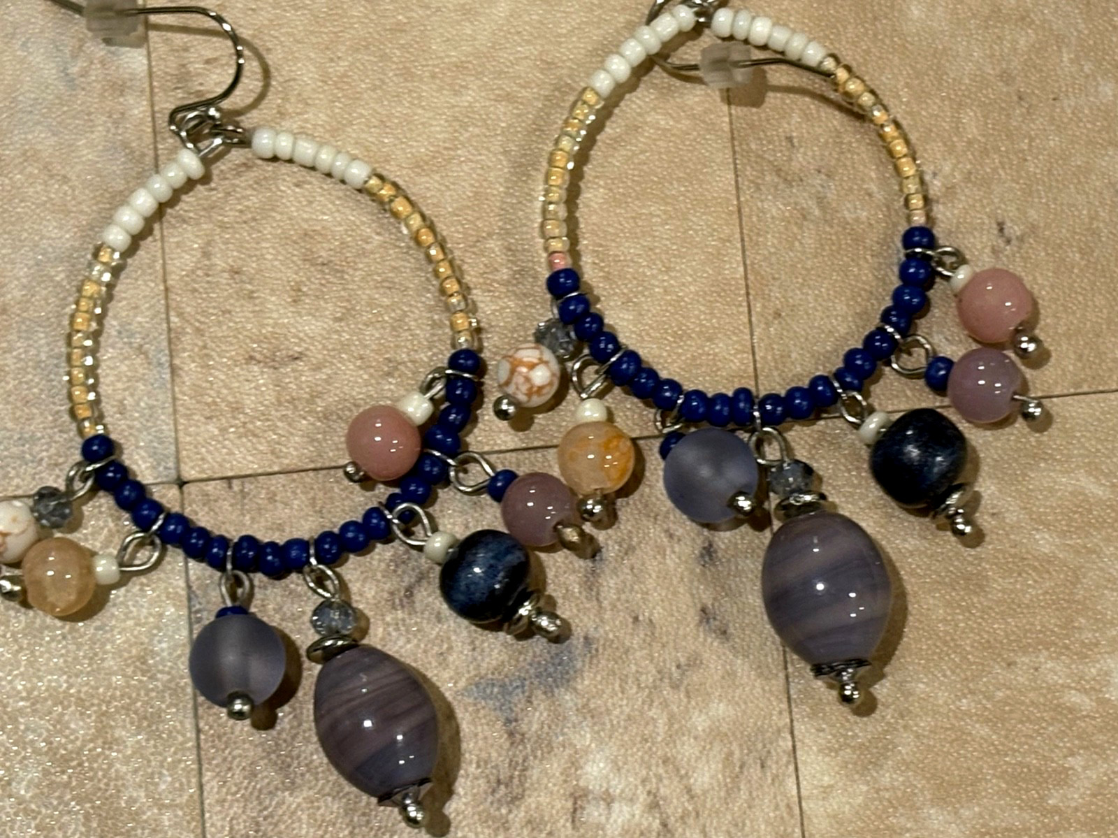 Brand New Chico’s Dangle Hook Blue Beaded Hoop Earrings. 2″