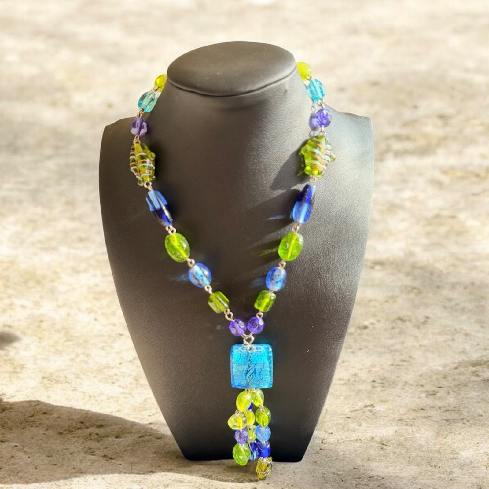 Blue & green Glass Beaded Statement Necklace