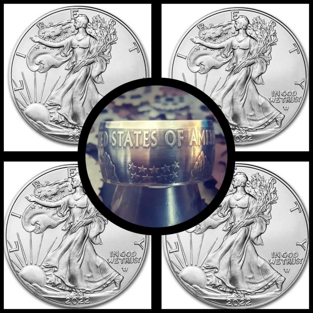 American Silver Eagle Coin Ring. Made To Order In Any Size. ASE. Pure Silver.