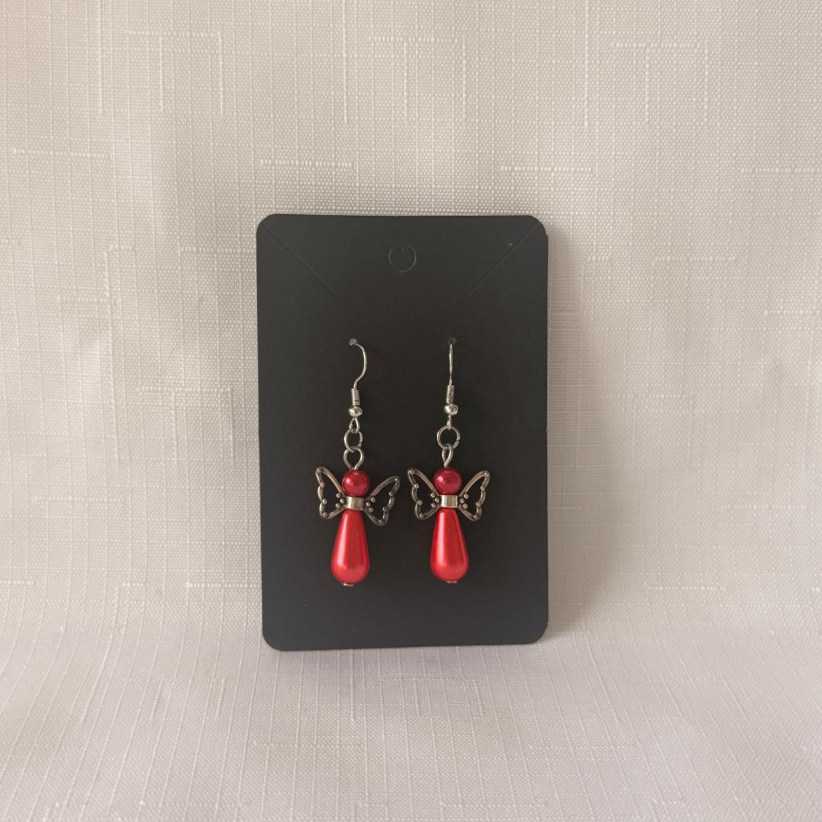 Angel Wing Earrings Silver Pearl Handmade Beaded Dangle Jewelry Gift