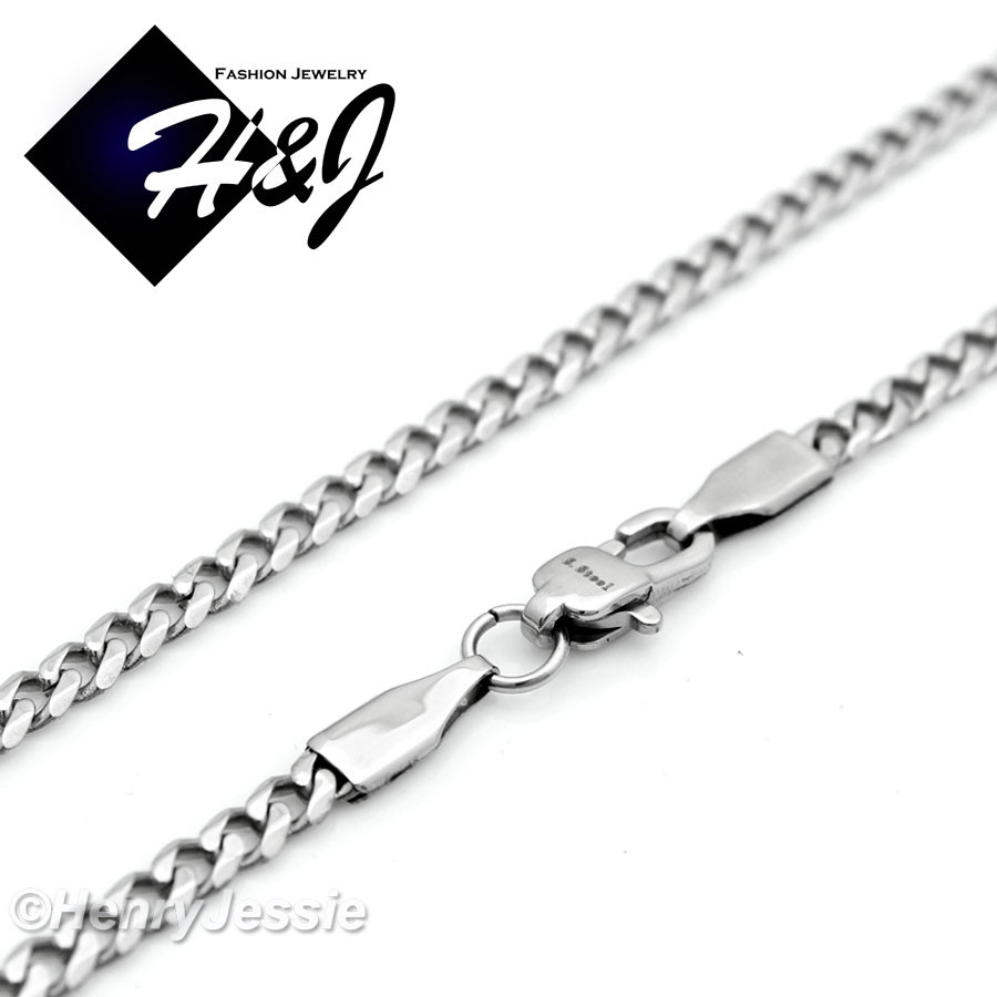 18-36″Stainless Steel 3mm Silver Cuban Curb Chain Necklace Plain Cross Pendant*P