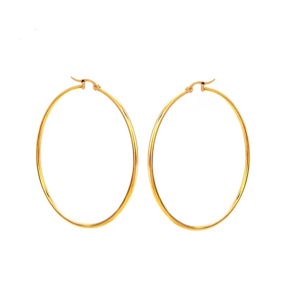 18K Gold Plated Round 6cm 2.4” Large Big Hoop Earrings Stainless Steel E63