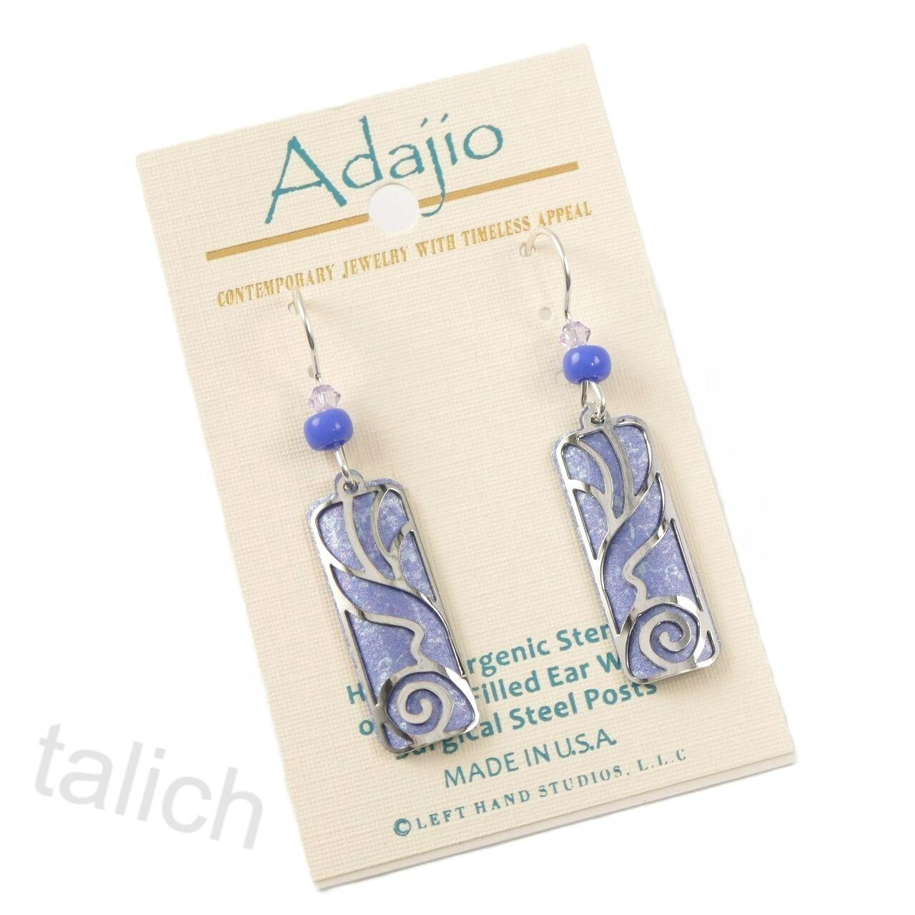 Adajio Earrings Periwinkle Column Shiny Silver Undersea Overlay Handmade in USA