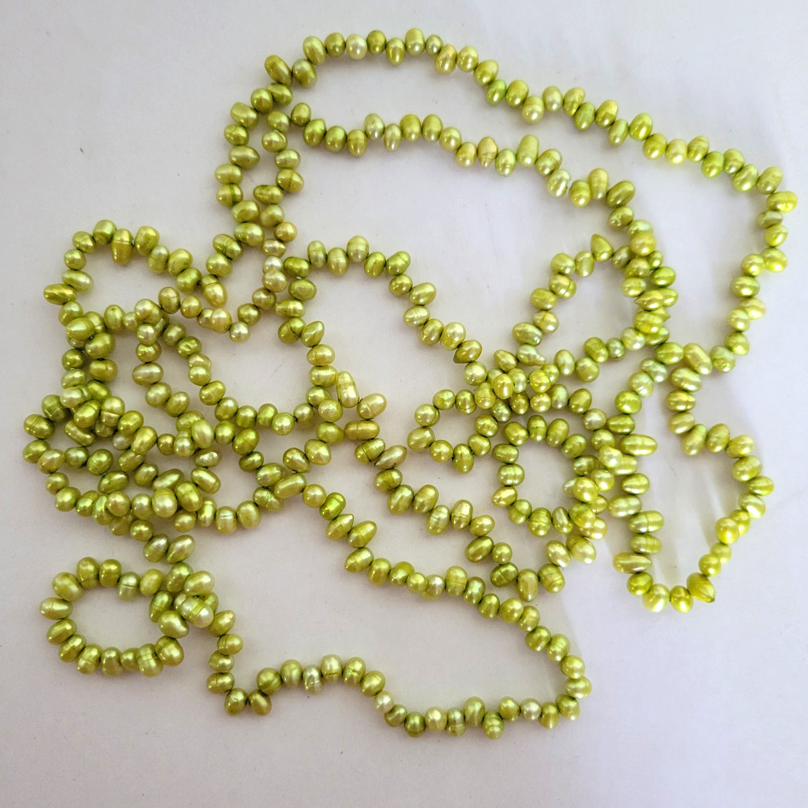 Lime Green Cultural Rice Bead Pearl Necklace – Two Strands 13″ & 17″ Boho