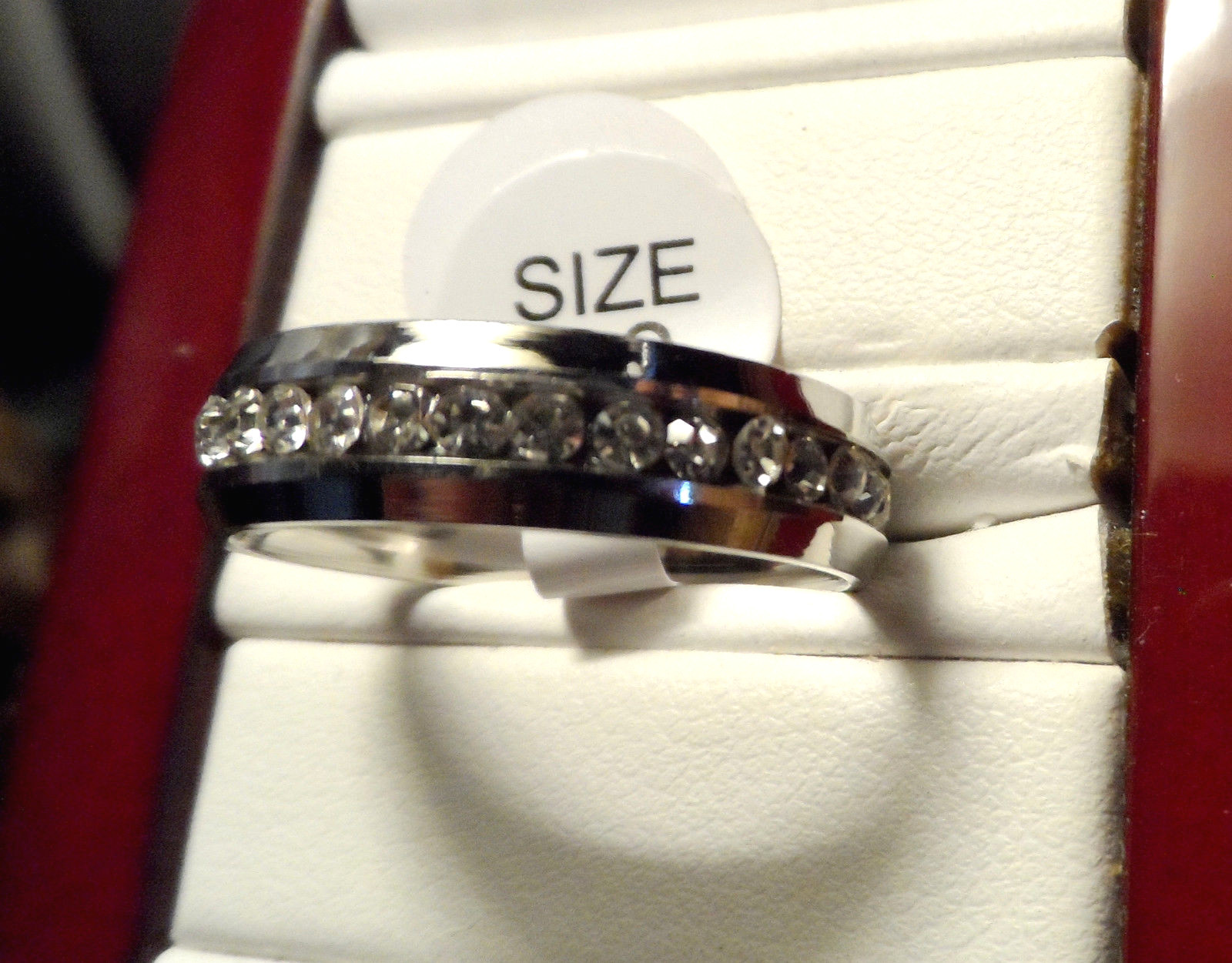 New AUSTRIAN CRYSTAL Mens Band Ring 8,9,9.25,9.5,10.5 Stainless Steel 6mm width