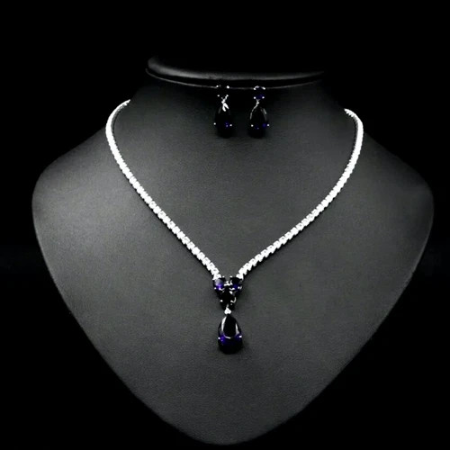 18k White Gold Filled Purple Amethyst Tennis Necklace Earrings Set Elegant Gift
