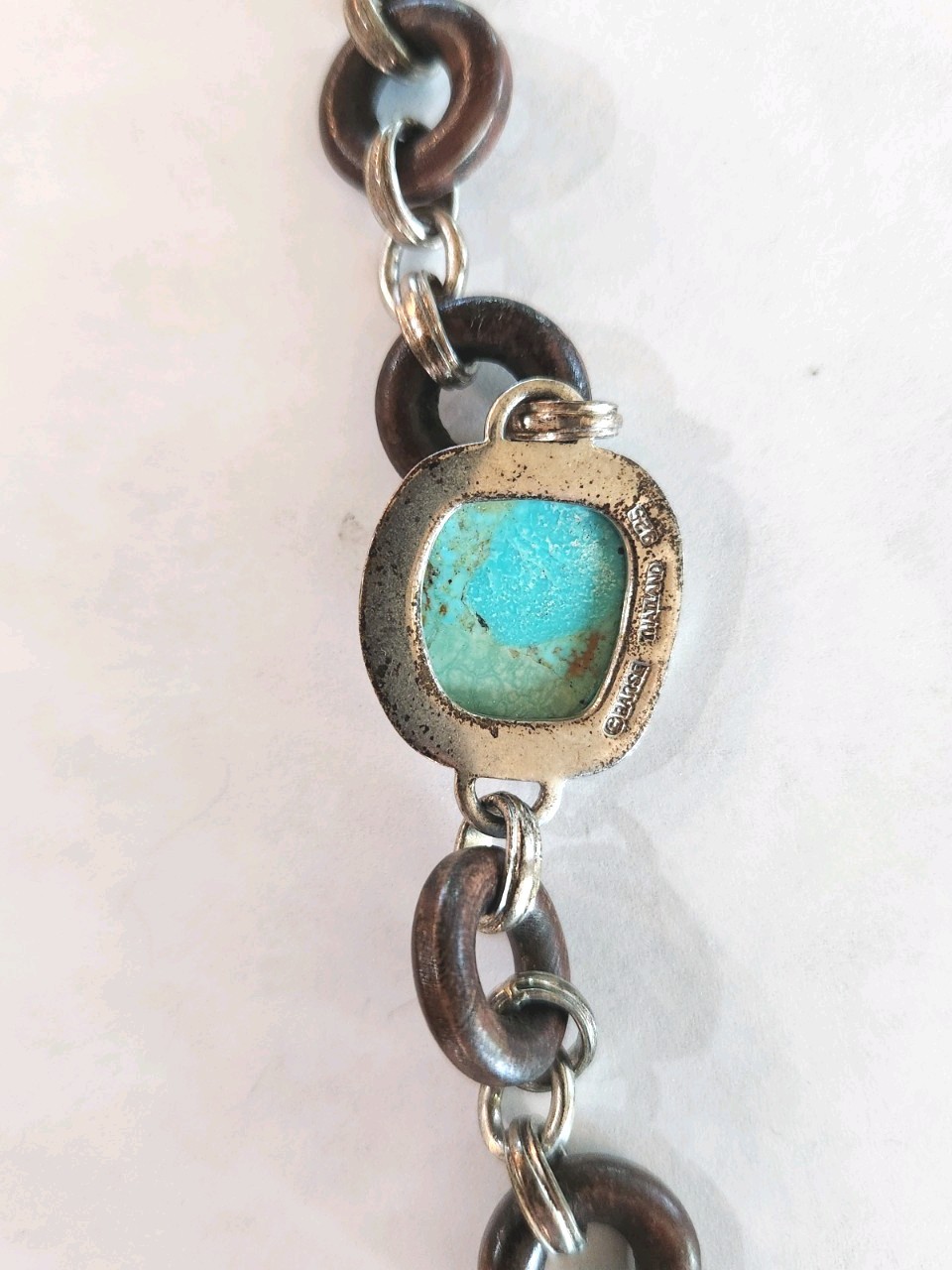 Barse Sterling Silver Turquoise And Wood Toggle Bracelet 925 Artisan Boho Gem