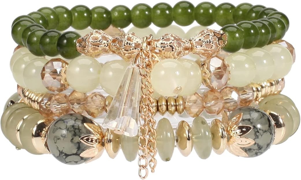4Pcs Bohemia Multilayer Stackable Beaded Bracelets Set Colorful Crystal Stone G