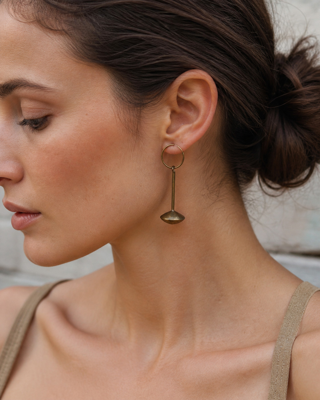 Orbit Drop Earrings – 2⅜” L × ¾” W – Hammered Brass – MSRP $70.00