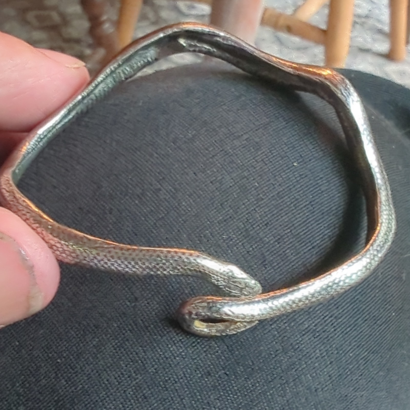 Silver Tone Textured Snake Cuff Bracelet, Metal Animal & Insects Theme