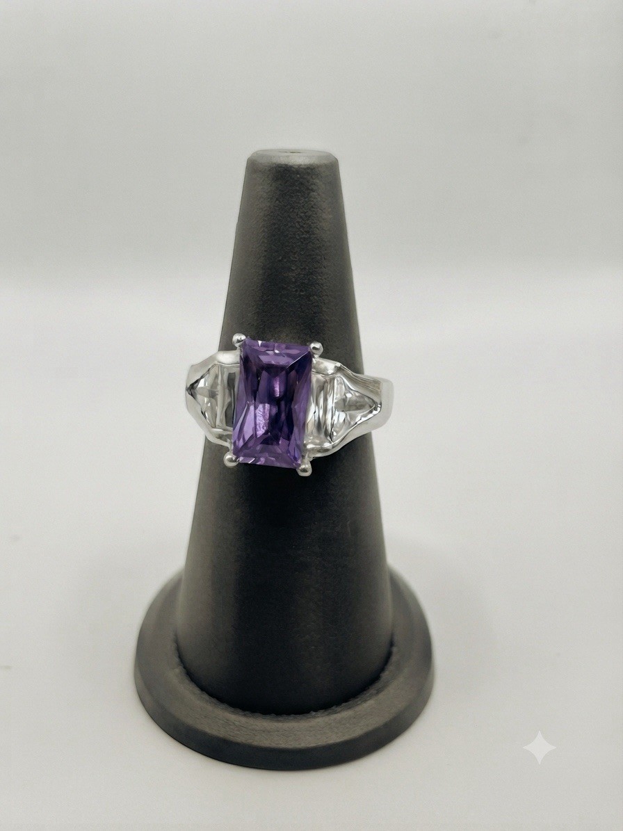 Embellate Majestic Violet & White Cubic Zirconia Rhodium Ring size: 5
