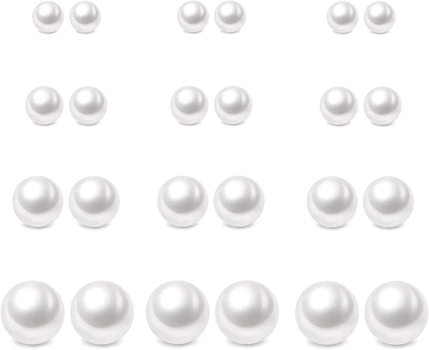 12 Pairs Pearl Studs Earrings for Women, Stainless Steel Hypoallergenic White Fa