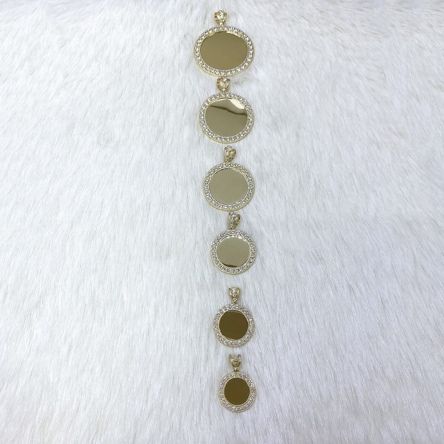 10K Yellow Gold Simulated Diamond Picture Frame Medallion Pendant 24mm-50mm