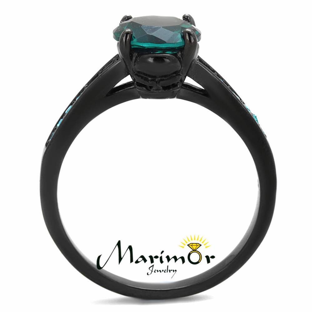2.16 Ct Blue Zircon AAA CZ Black Stainless Steel Engagement Ring Women’s Sz 5-10