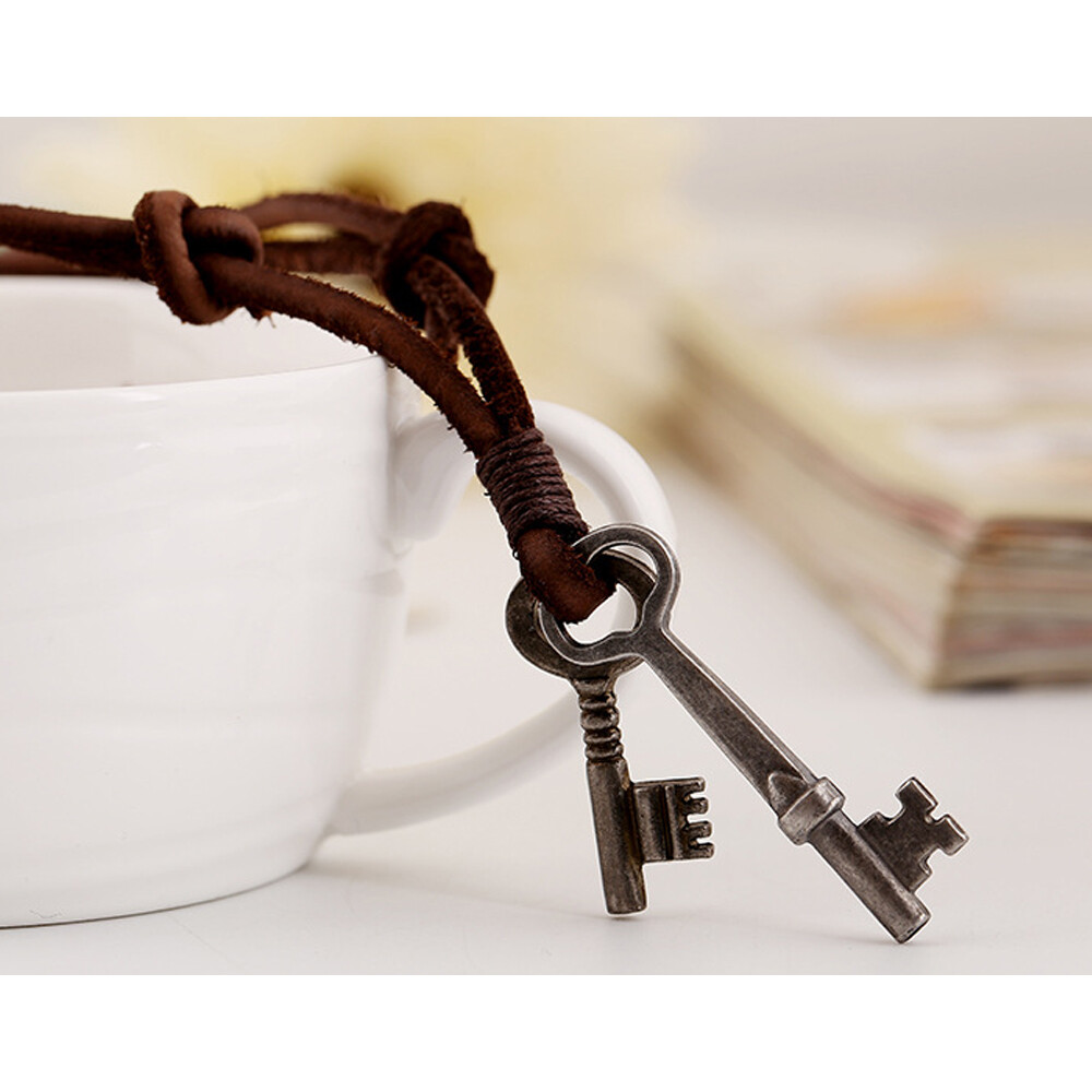 Surfer Rock Keys Pendant Charm Leather Cords Long Necklace Choker Men New US