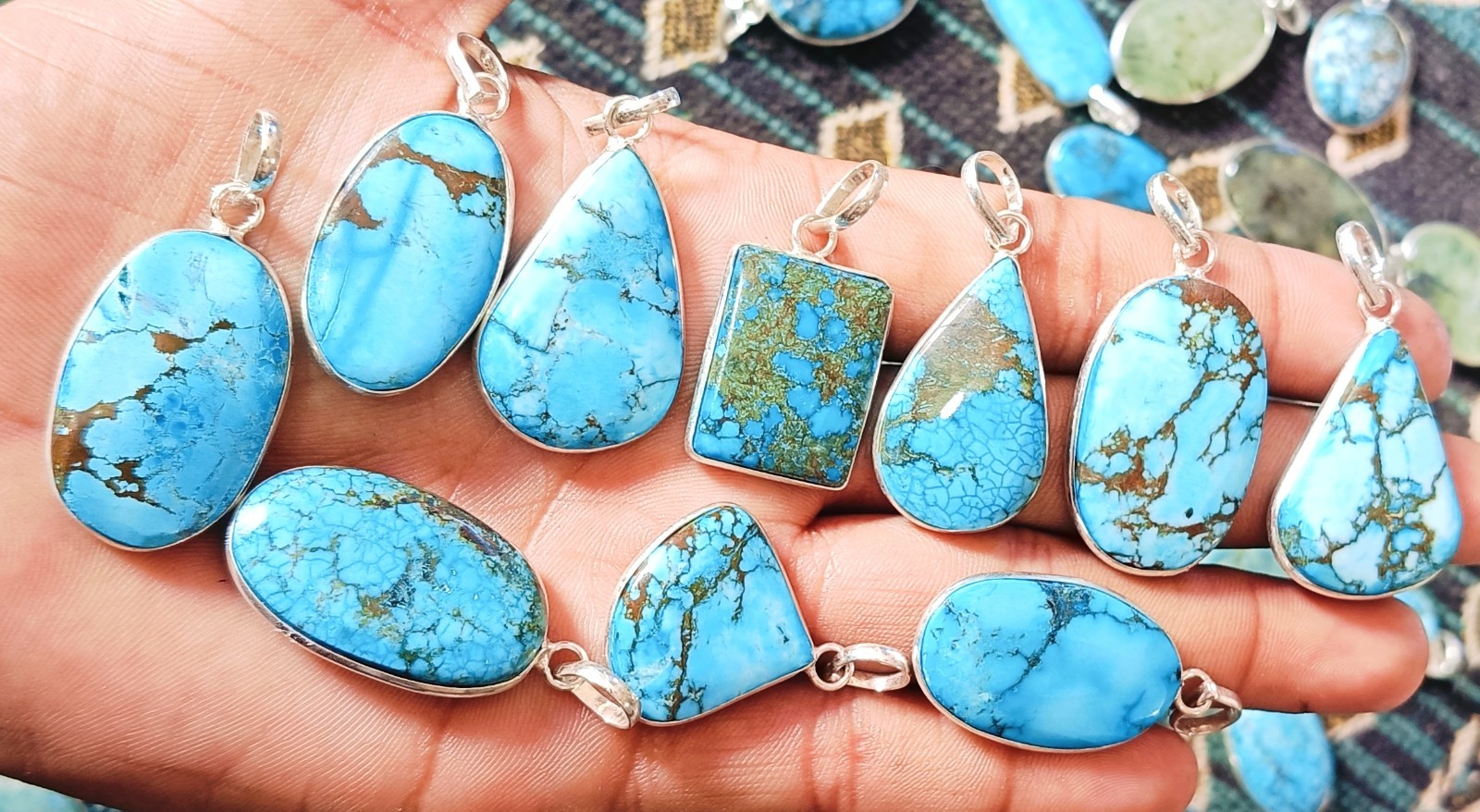 Blue Turquoise Gemstone 925Sterling Silver Plated Wholesale Pendants Lot Jewelry