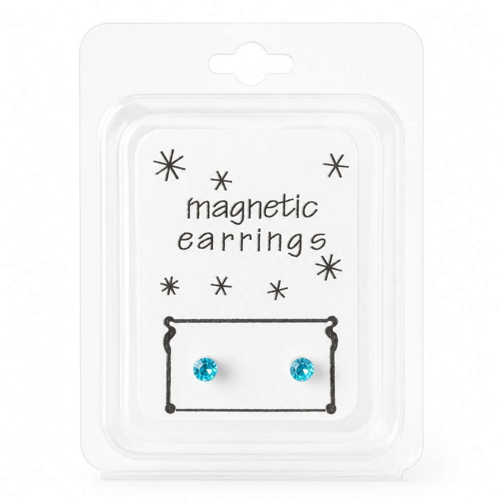 💎 Magnetic Stud Earrings Aqua Blue Crystal Diamante Non Pierced Clip On 💎