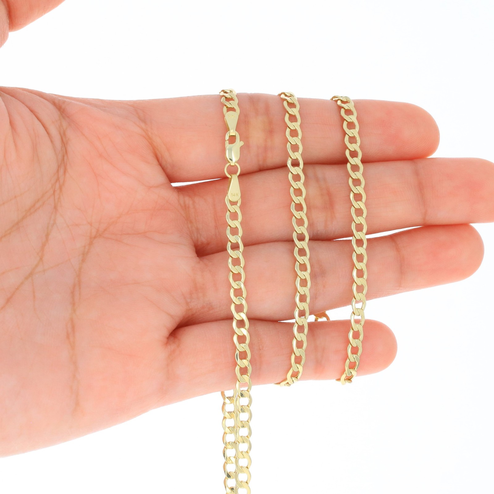 14K Yellow Gold 2mm-7.5mm Cuban Link Curb Chain Necklace Mens Womens, 16″- 30″