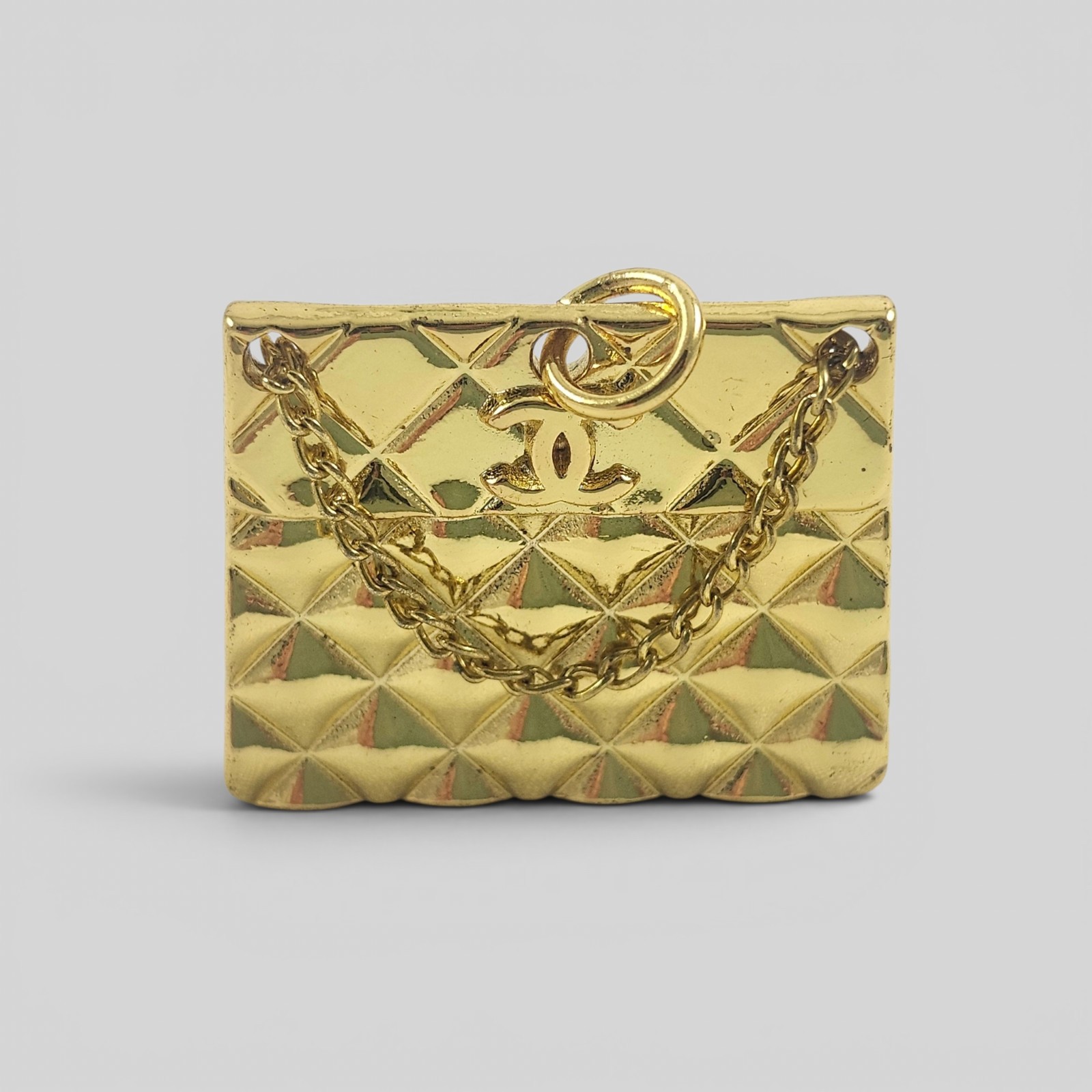 Chanel Quilted Handbag Purse Charm Gold Black Logo Bracelet Pendant Necklace