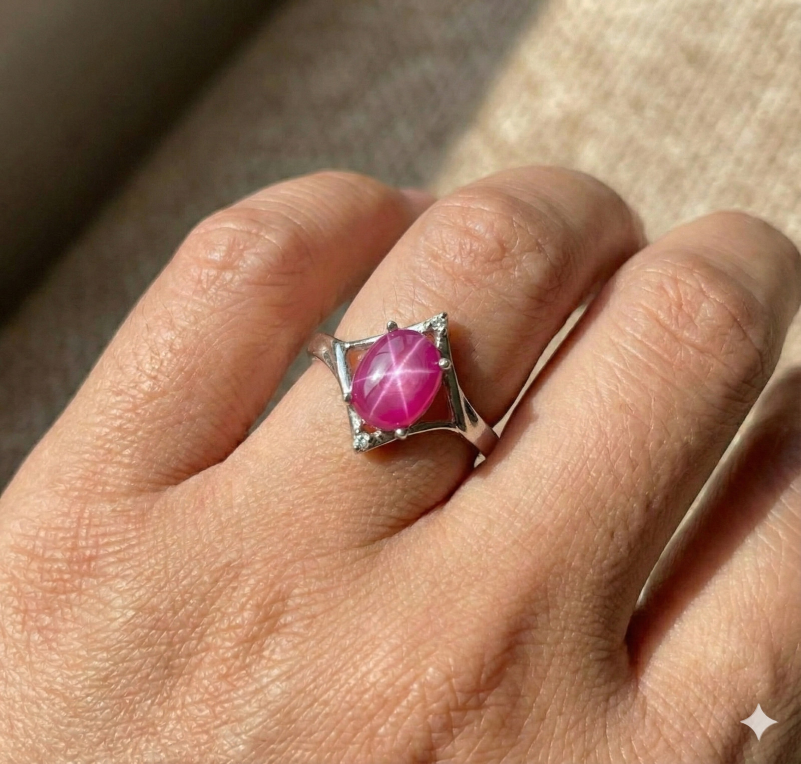 Lindy Pink Star Ruby Ring 925 Sterling Silver, 6 Rays Star Sapphire Ring