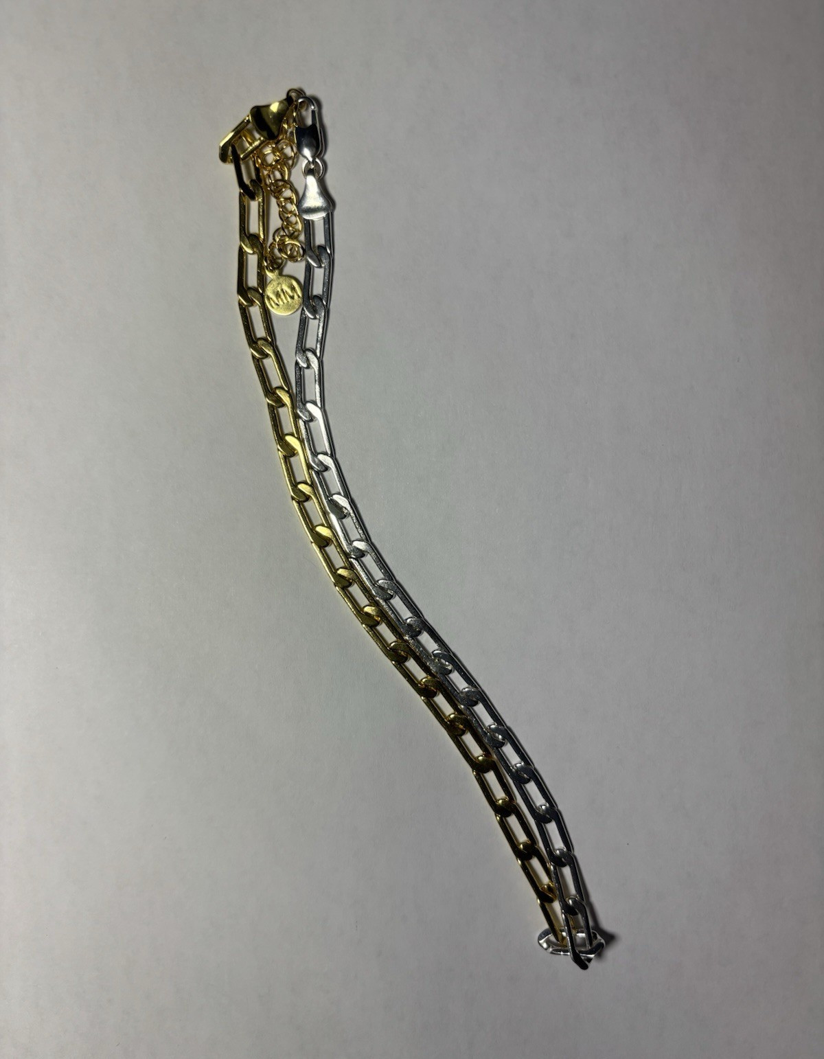 MAYAMAR Two-Tone Gold/Silver Bar Link Chain Bracelet, Adjustable Lobster