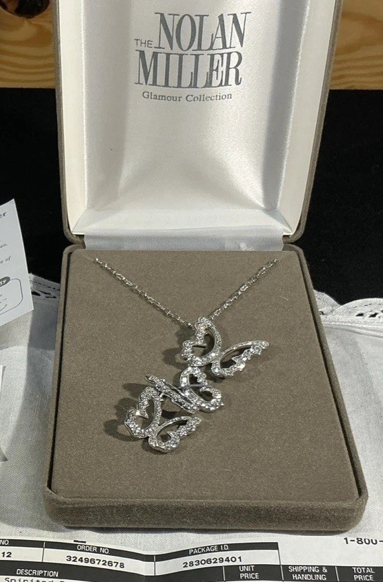 Nolan Miller Spirited Pave Butterfly Necklace 24” New Box Receipt Paperwork