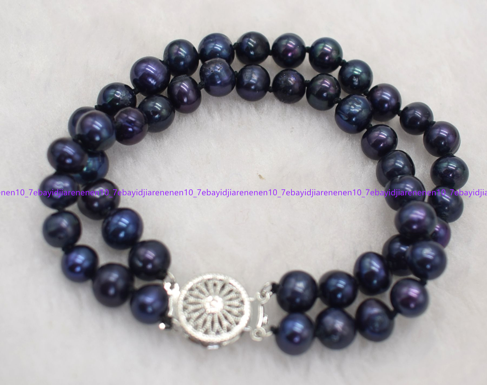 Natural 2 Rows 7-8/8-9/9-10mm Black Tahitian Freshwater Pearl Bracelet 7.5 in