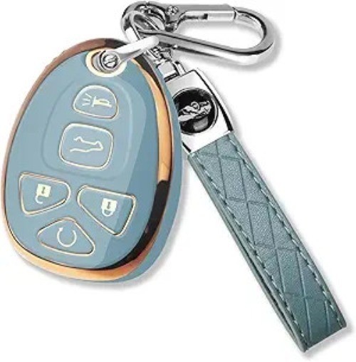 Key Fob Cover with KeyChain Soft TPU Gold Trim Prote Color: BlueSize: 5 Button