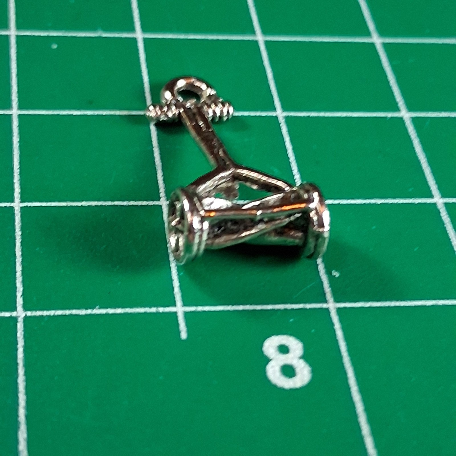 Vintage Silver Tone Push Reel Manual Lawn Mower Charm
