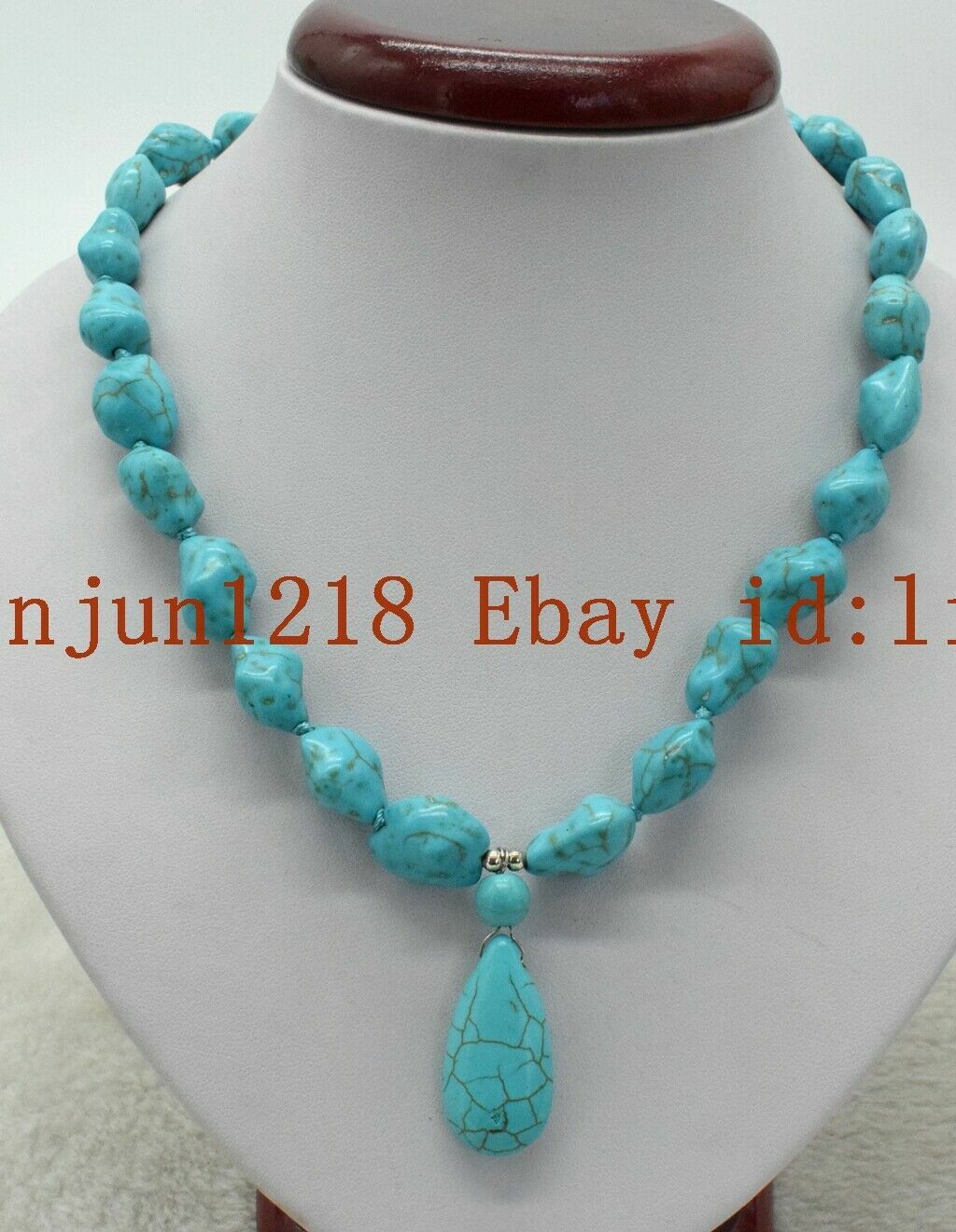 Natural 10x14mm Blue Irregular Turquoise Gemstone Pendant Necklace 24”