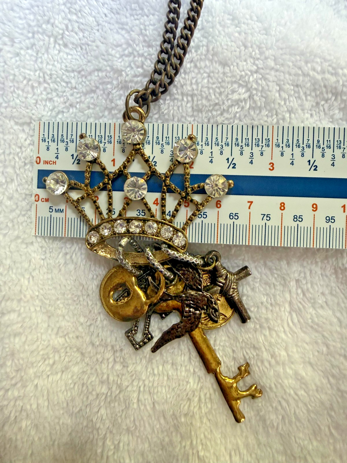 Medieval Renaissance Crown Lock Key Cross Bird Coin Bling Cosplay Punk Necklace