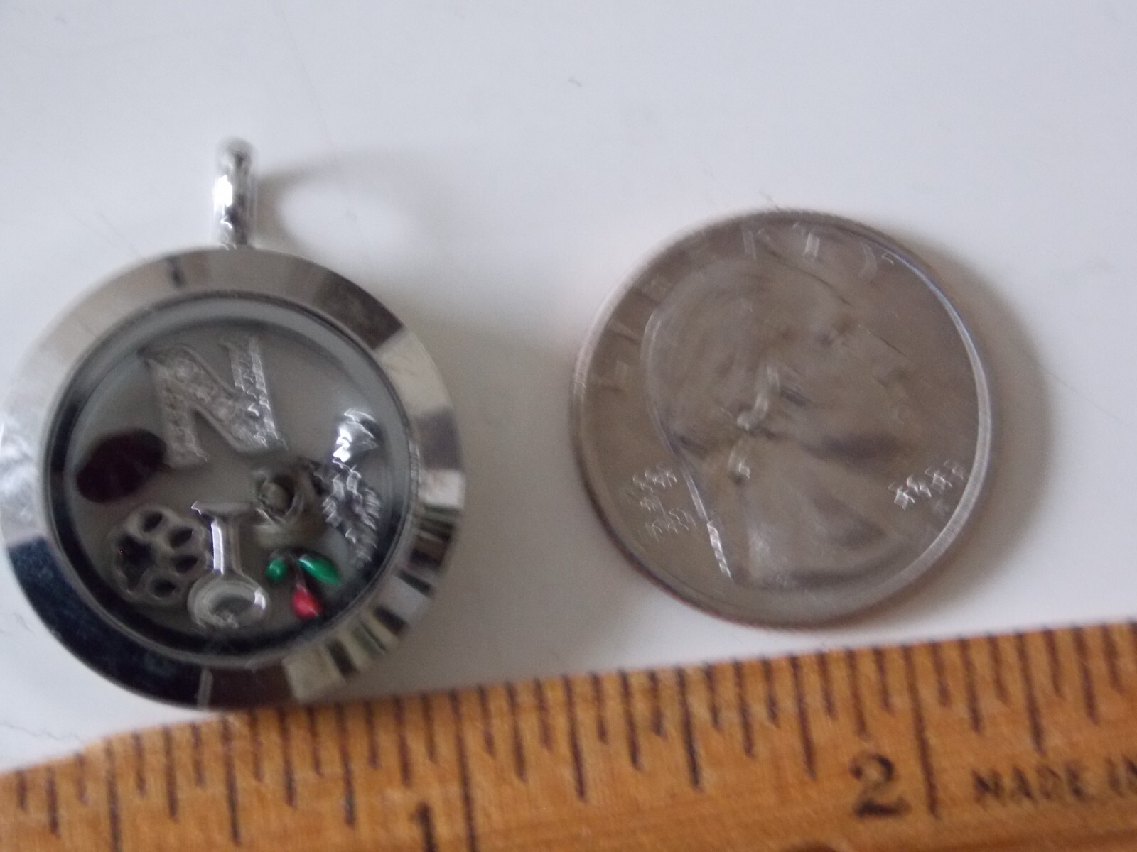 Origami Owl Silver Pendant: Letter N Paw Print Wine Glass Red Stone Flower Angel