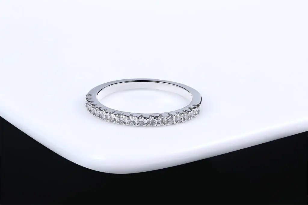 Micro Pave Ring Simulated Zirconia Tension Setting Band Stackable Jewelry