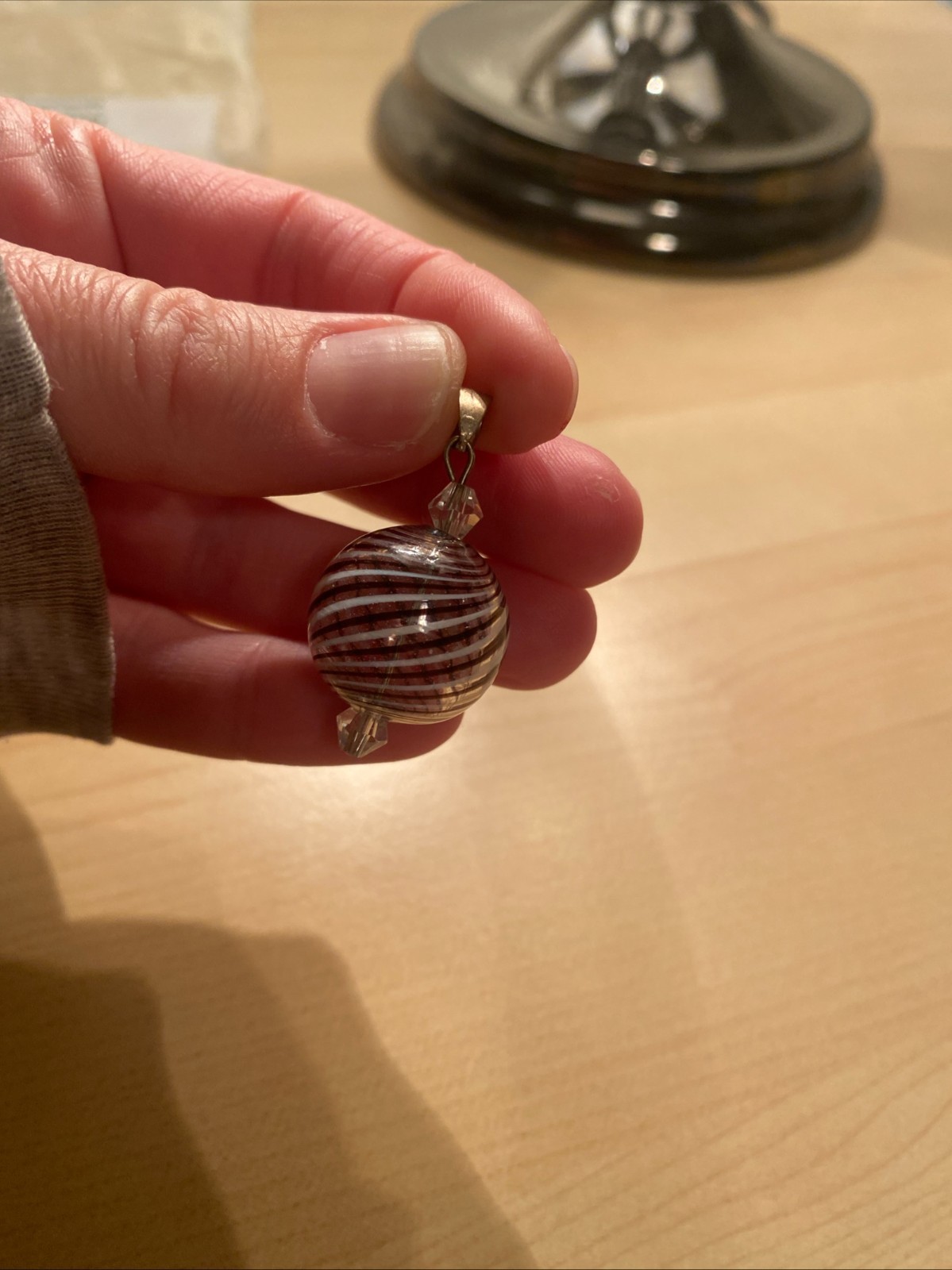 Fashion Gift Glass Pendant Round 3D Clear Ball w/ Stripes Pendant only No Chain