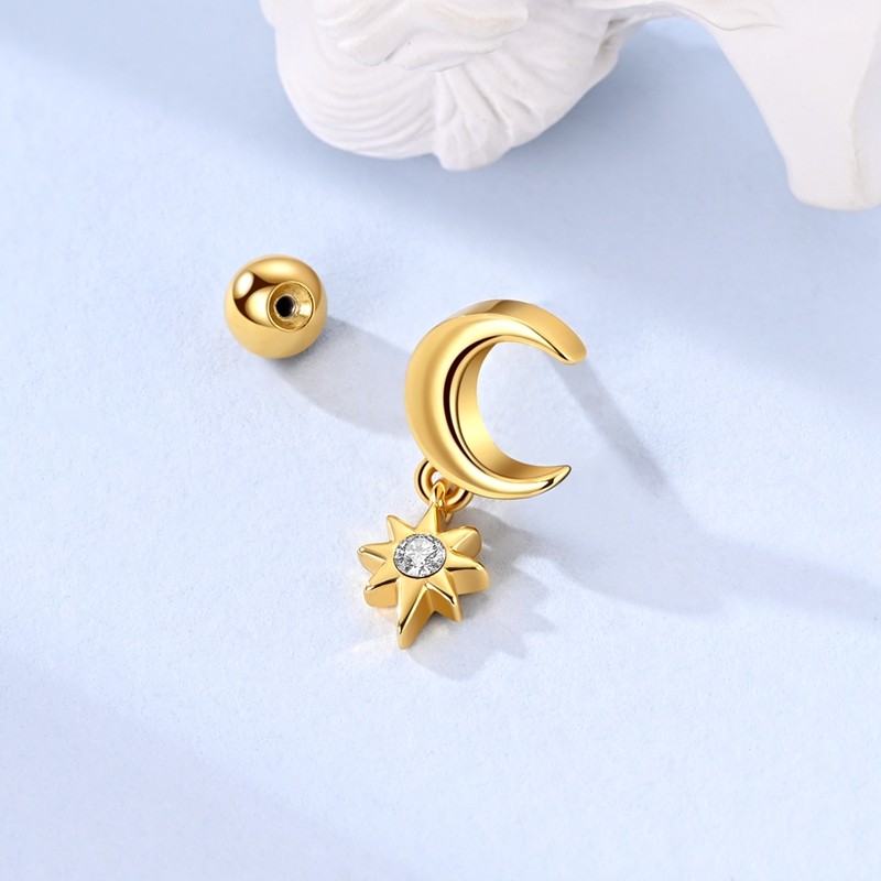 MULA 1 Piece 925 Sterling Silver Golden Single Stud Earrings CZ Women Jewelry