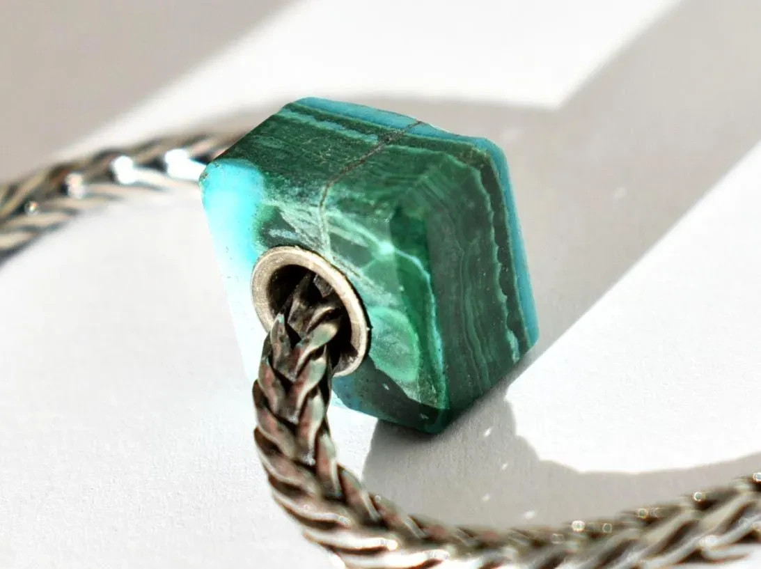 Azurite Malachite charm bead 12.2mm, full silver core, for European bracelets