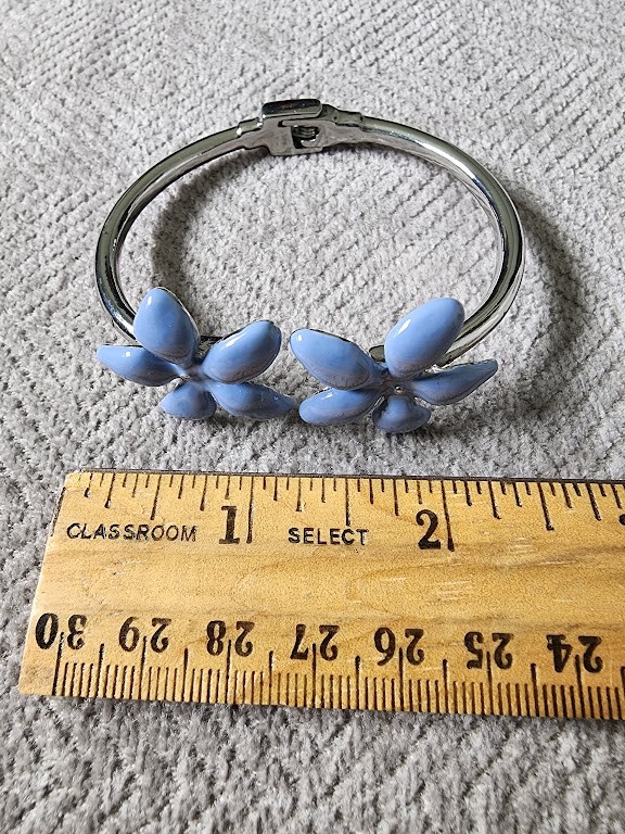 Talbots Light Blue Flower Design silvertone bib necklace and bracelet set.