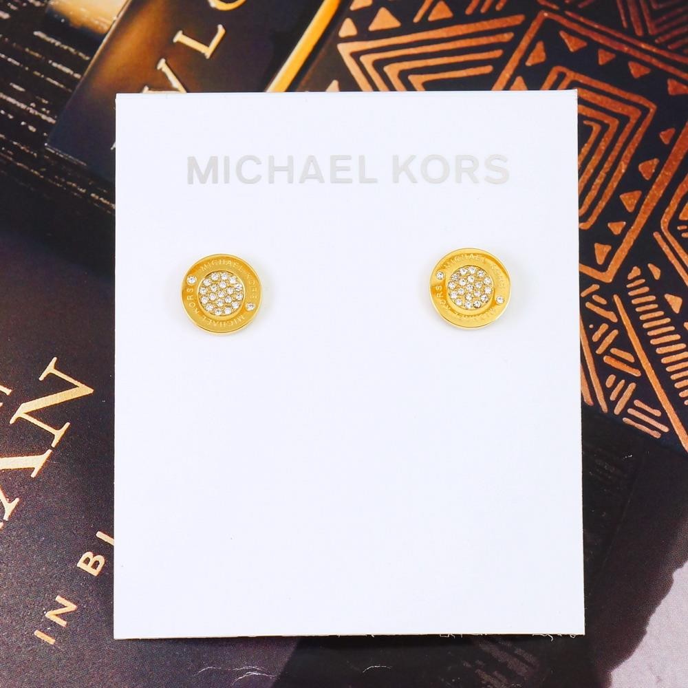 Clearance!! NWT Michael Kors Pave Round Logo Stud Earrings MKJ3351 Gold Plated