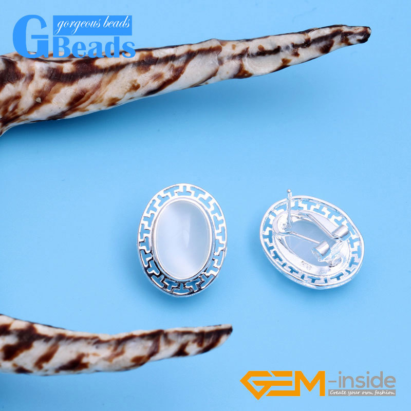 Stud Jewelry Oval Stone Silver Lever Back Hoop Earring For Women Free Shipping