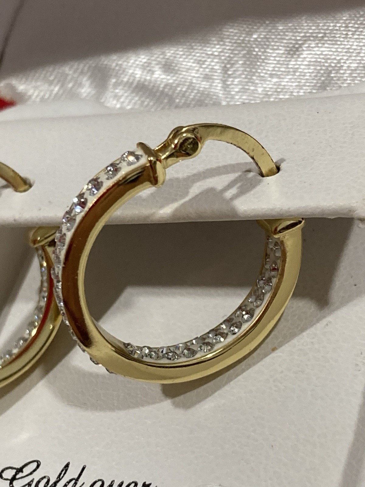 KOHLS 925 S Signed Sterling Silver Gold Vermeil Crystal Hoop EARRINGS -IN BOX-